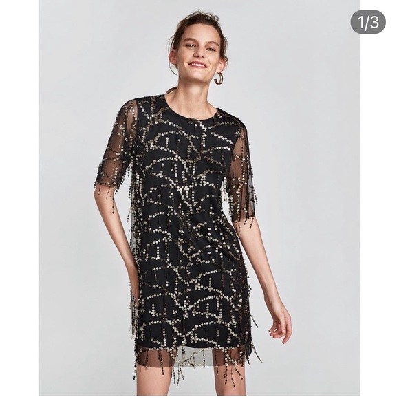 ZARA crystal pearls sequin dress main image 1